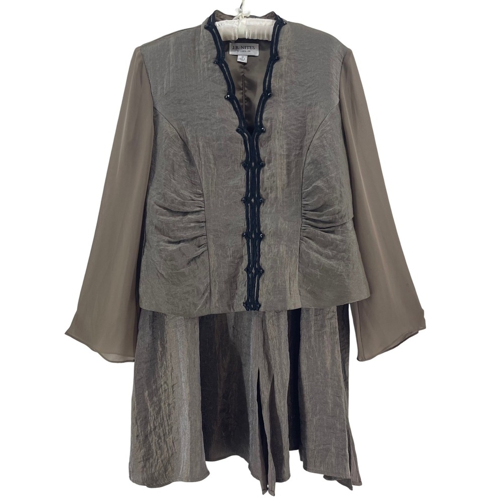 J.R. Nites‎ Carol Lin 2 Pc Dress Jacket Set 14 Taupe Evening Formal Wedding VTG